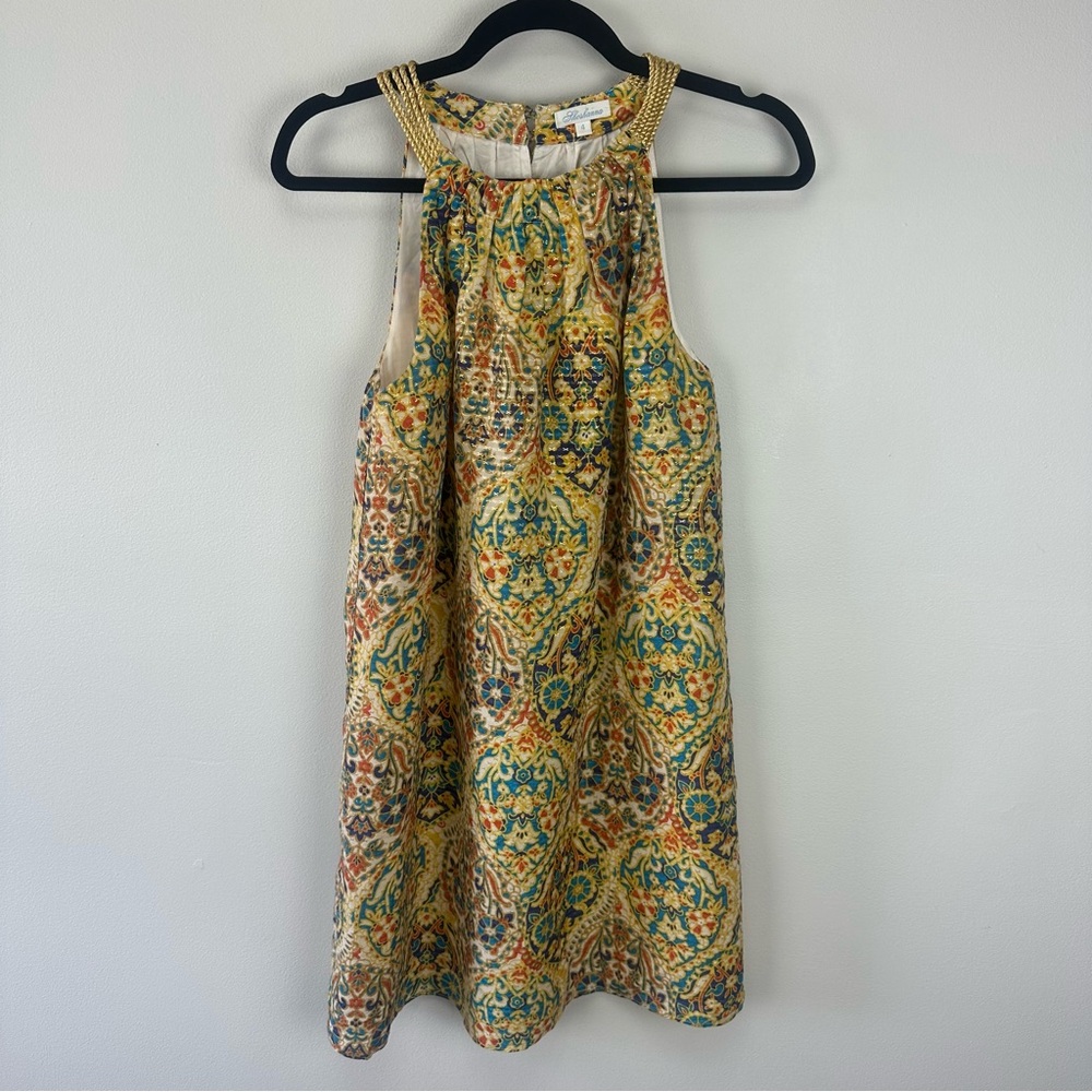 Shoshanna Silk Metallic Printed Mini Dress